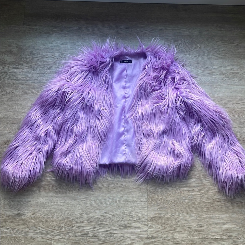 SHEIN Purple Faux Fur Jacket